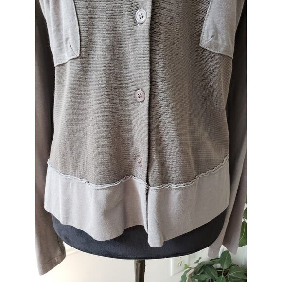 Luna Sweater Womens Gray Mesh Knit Long Sleeve Chest Pockets Button Front M - Picture 5 of 11